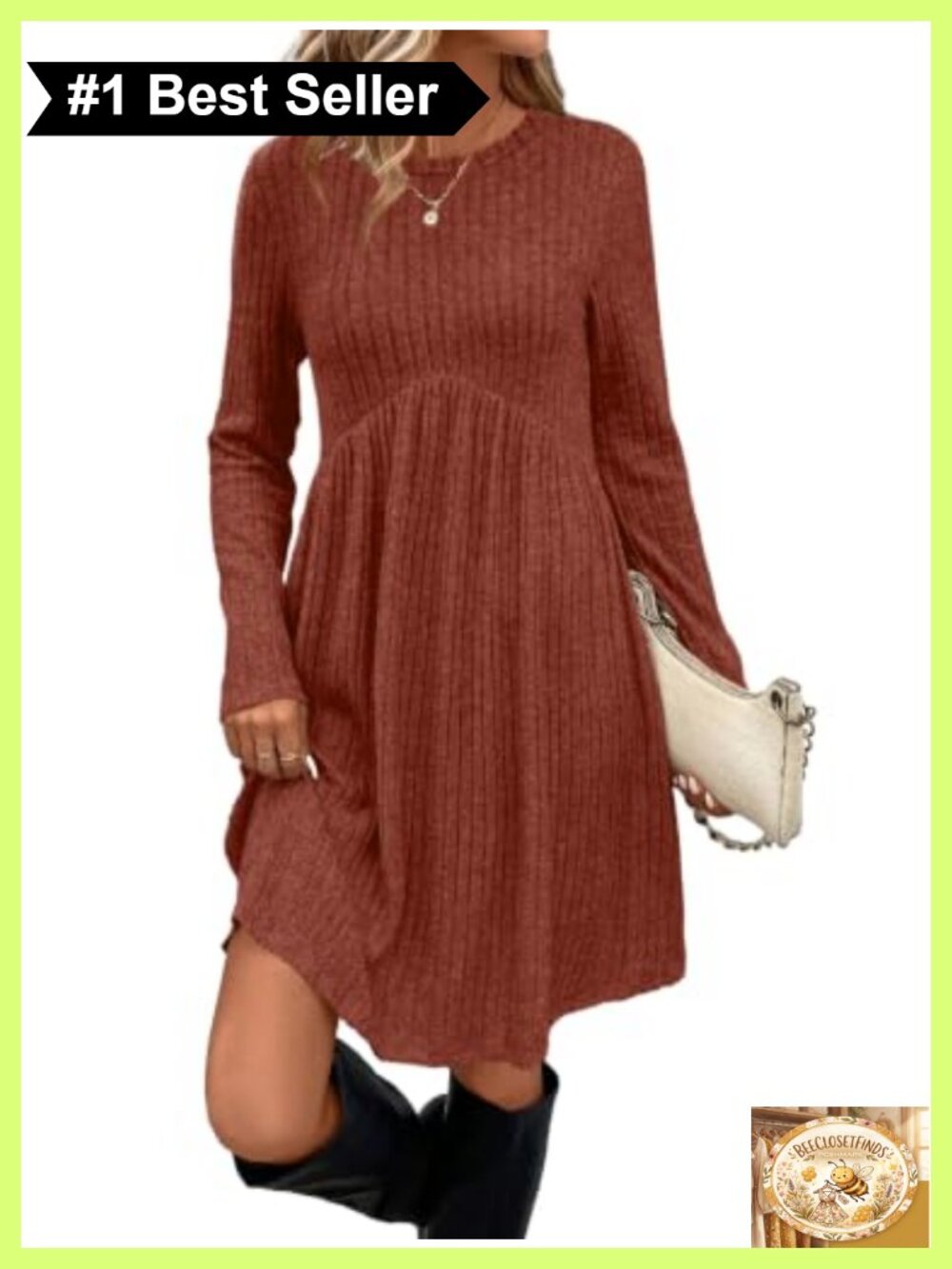 Long Sleeve Empire Waist Tunic Dress with Pockets